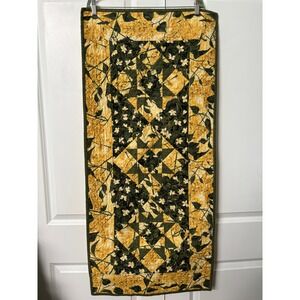 Handmade Quilted Floral Table Runner Wall Hanging Green Yellow Patchwork 44x20